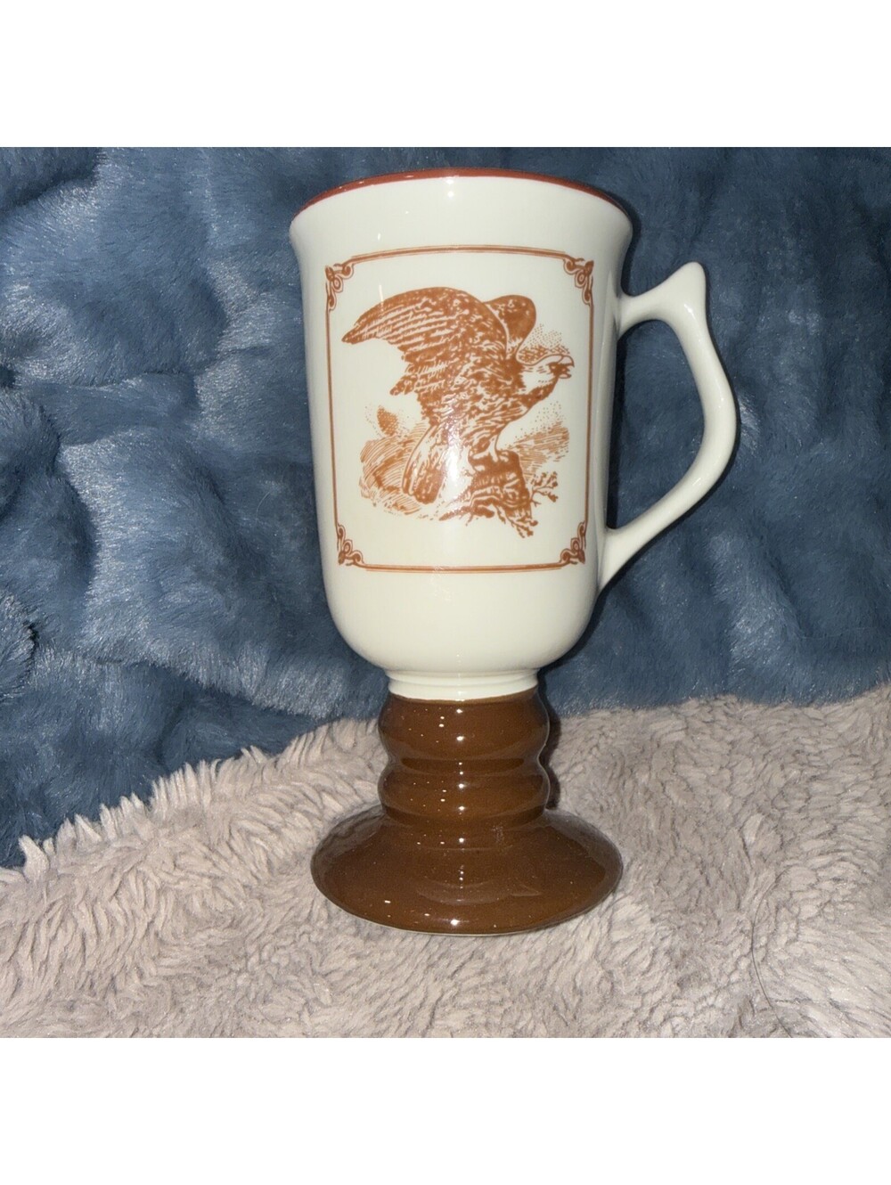 Hall China Two Tone Footed Irish Coffee Mug American Eagle Brown Base 1273 USA